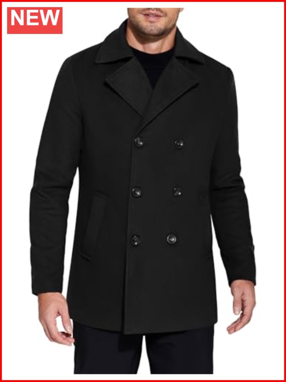 Men's Double Breasted Pea Coat Winter Overcoat Short Trench Coat Notched Collar